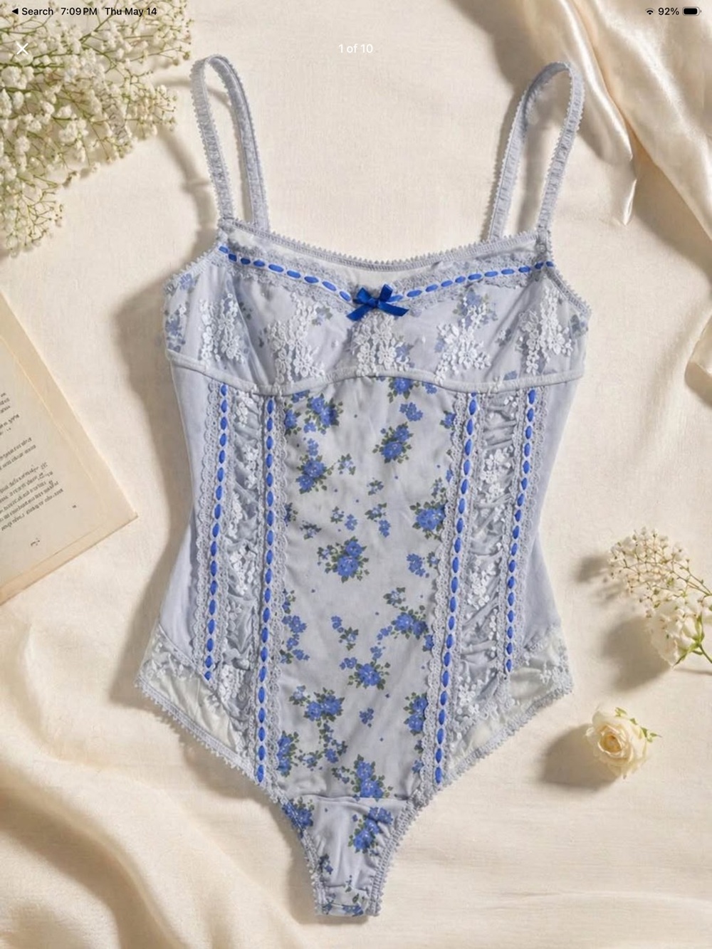 Free People Sarah Corset Blue Floral Lace Bodysuit | Size Small | NWT
